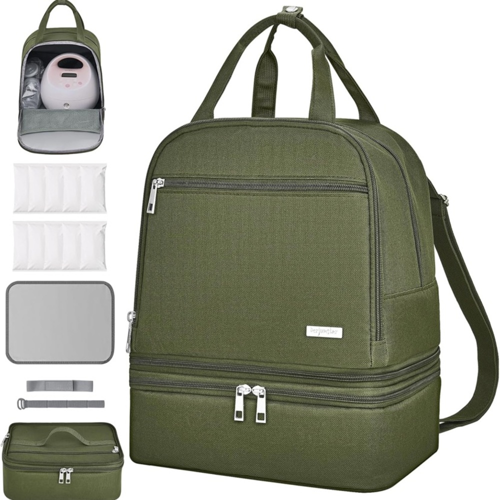 DerJunster breast pump bag / backpack, olive green, good shape